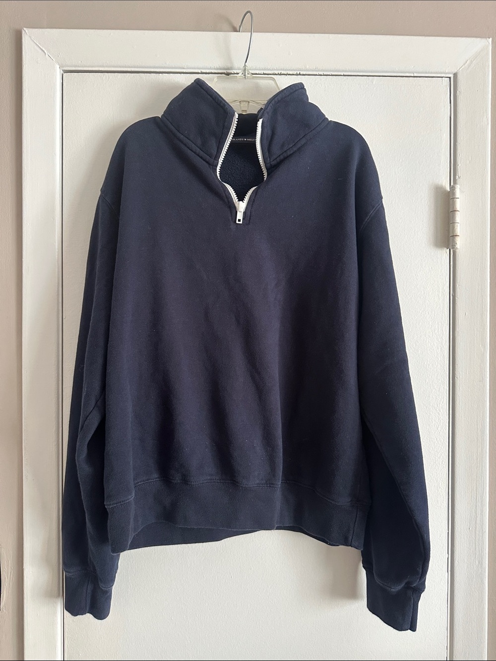 Brandy Melville Navy Half-Zip Pullover with White Zipper